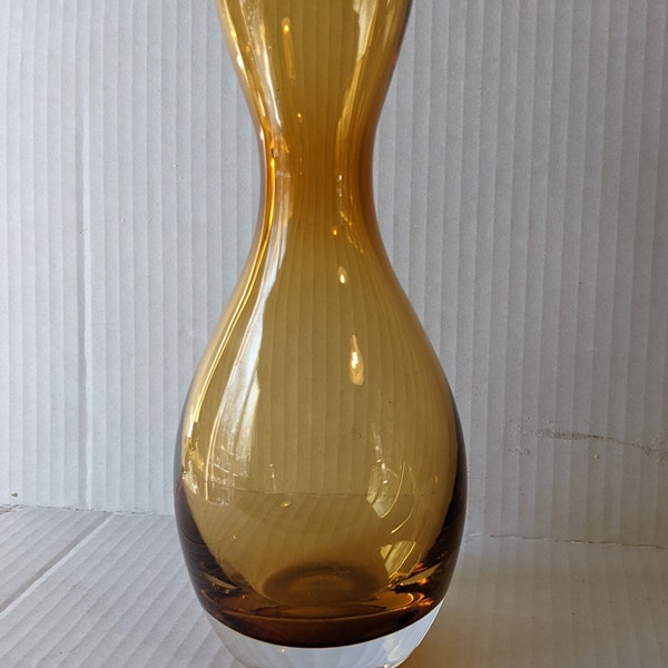 Amber Vase with Clear Base, Polish glass for Crate and Barrel