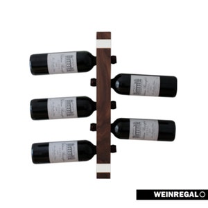 WINEREGALO Mini - Walnut| The Modern Design Wooden Wine Shelf/Bottle Shelf for your Wall (Bottle Shelf for 5 Wine Bottles, 52x5x5cm)