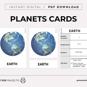 Druckbares Sonnensystem Lernmaterial Sonnensystem für Kinder Montessori Karten Homeschool Planeten 3-teilige Karten Vorschule DIGITAL DOWNLOAD