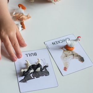 Tarjetas Montessori de 3 partes con animales de granja Actividad para niños Juego de correspondencias Tarjetas didácticas para educación en el hogar para niños en edad preescolar Aprendizaje de animales Figuras Montessori Regalo para niños