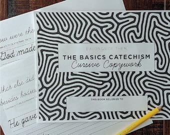 DIGITAL The Basics Catechism Cursive Copywork / Scripture Copywork / Bible Copywork / Cursive Copywork for Kids /Homeschool Copy Work /