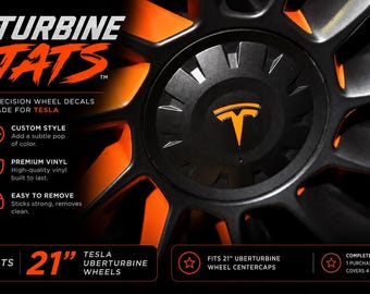 Tesla Model Y Uberturbine Center Cap Decals, 21 Inch Wheel Logo Stickers, Custom Vinyl Rim Emblem Set, 2020–2024