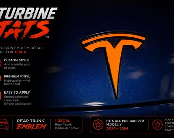 Tesla Model Y Trunk Emblem Decal, Rear Logo Vinyl Overlay Sticker, Custom Color Exterior Accessory, 2020–2024 Pre-Juniper