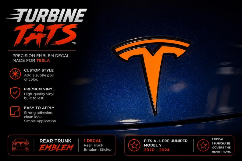 Turbine Tats rear trunk emblem overlay for Model Y
