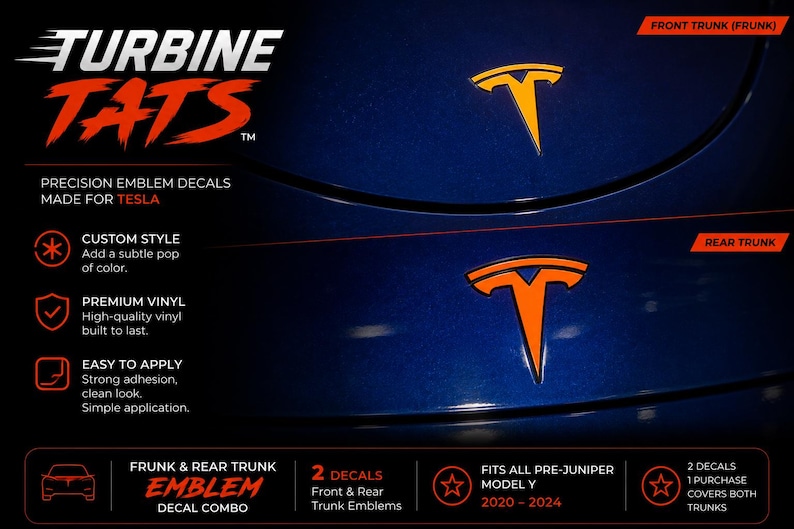 Turbine Tats frunk and trunk emblem overlay set for Model Y