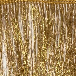 Trim: Metallic Fringe. Color variation in gold and silver available. Sold by the yard.