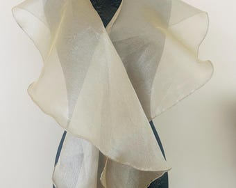 Scarf: Sheer shiny metallic organza Ruffle Silk Tissue Organza Scarf, color/ size options available