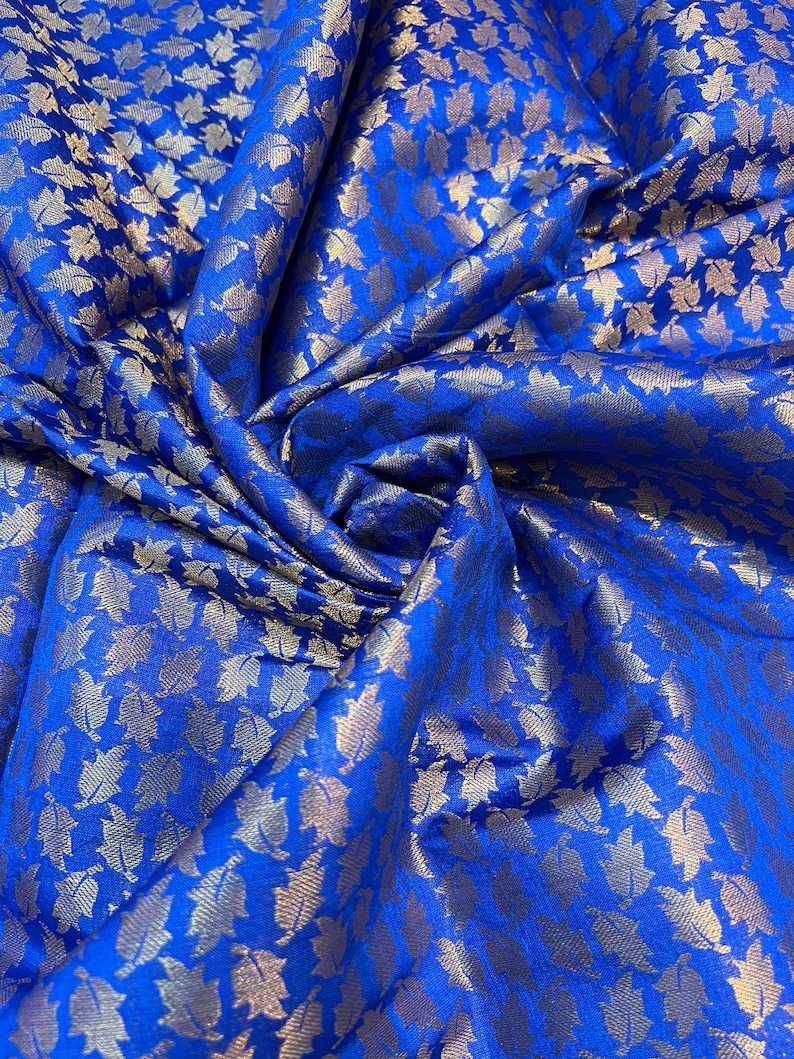 Fabric: Royal Blue Brocade, Gold Metallic Leaf Floral, 44