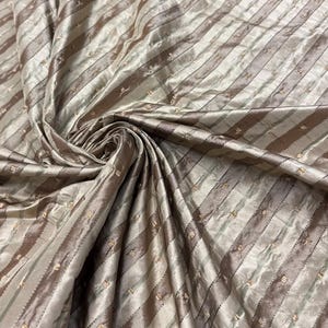 Striped Jacquard Silk Taffeta Fabric: Mauve Brown Gray - By The Yard