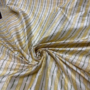 Beautiful yellow and brown stripe, jacquard silk shantung fabric, Sold by the yard.