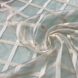 Fabric: White Check Cross Embroidered Design Organza Fabric, 54" Wide, Home Decor