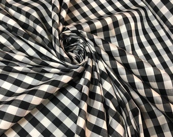 Tessuto: plaid Shangtung bianco e nero, largo 54", venduto tagliato su misura