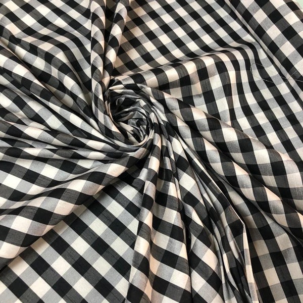 Black & white shantung Plaid fabric 54” wide, sold by the yard