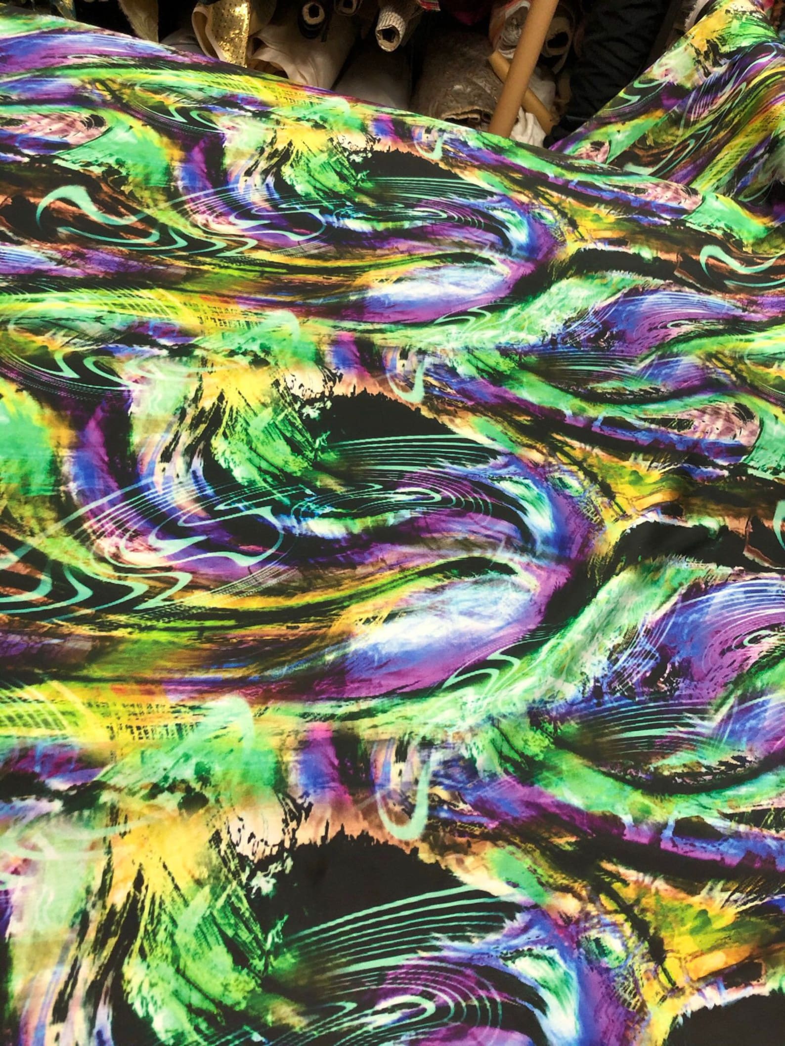 Beautiful Peacock Green Black Paint Style Design Printed Satin Etsy