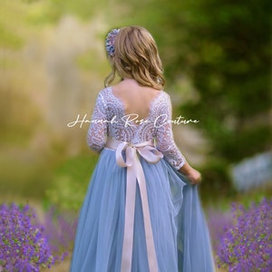 Beautiful Tulle Flower Girl Dress, Perwinkle, White, Ivory Flower Rustic Lace Flower Girl Dress, Boho Flower Girl Dress, Etsy