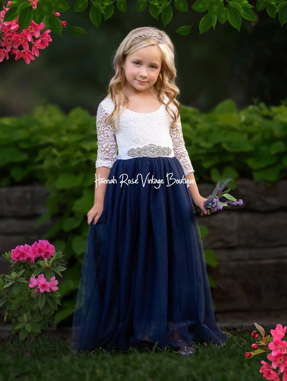 Flower Girl Dress for Wedding in Navy Flower Girl Dress Etsy