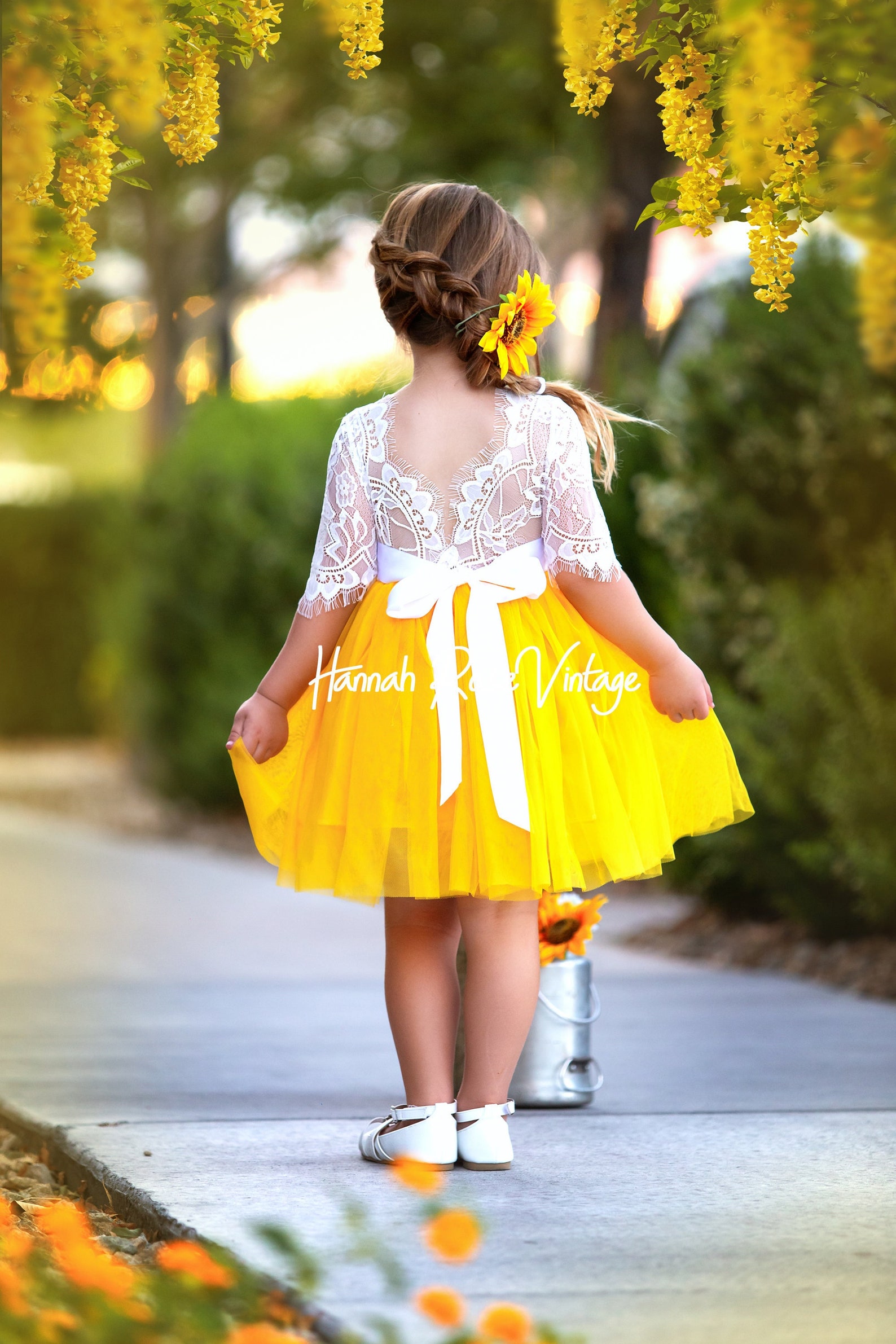 Flower Girl Dress Sunflower Yellow Knee Length Flower Girl Etsy