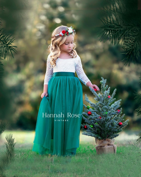 dark green flower girl dresses