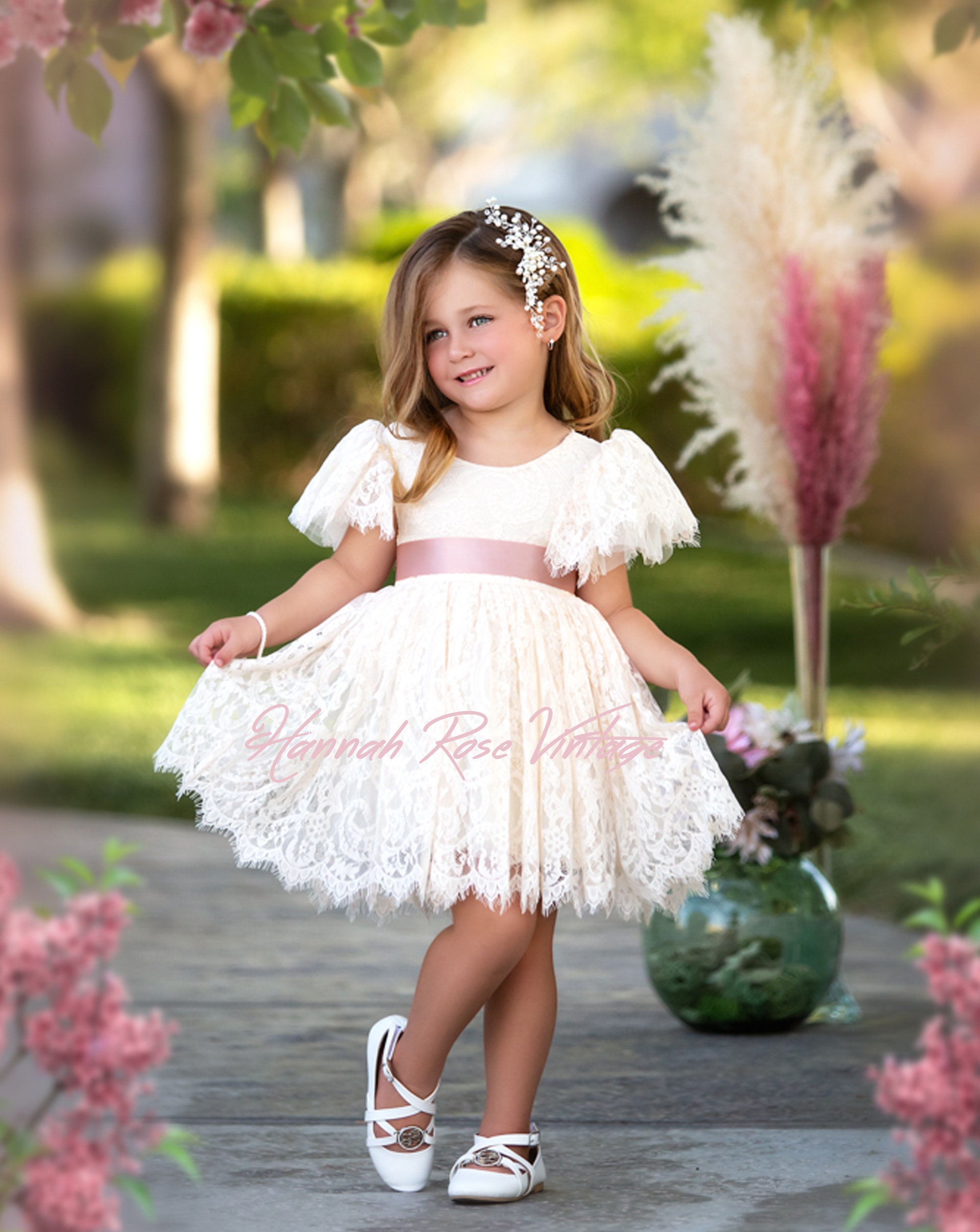 Knee Length Flower Girl Dress White or Ivory Lace Rustic - Etsy