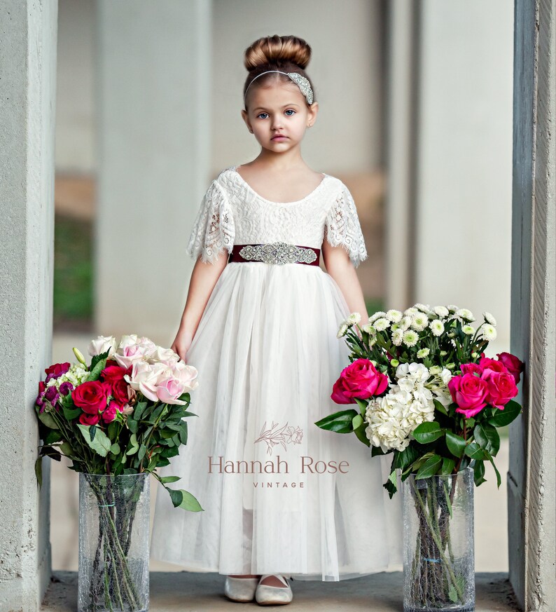 Short Sleeve Blush flower girl dress White tulle and lace Etsy