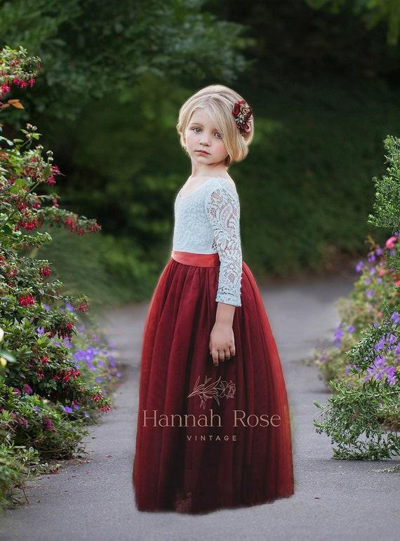 Beautiful Flowing Burgundy Flower Girl Dress Rustic Tulle and | Etsy
