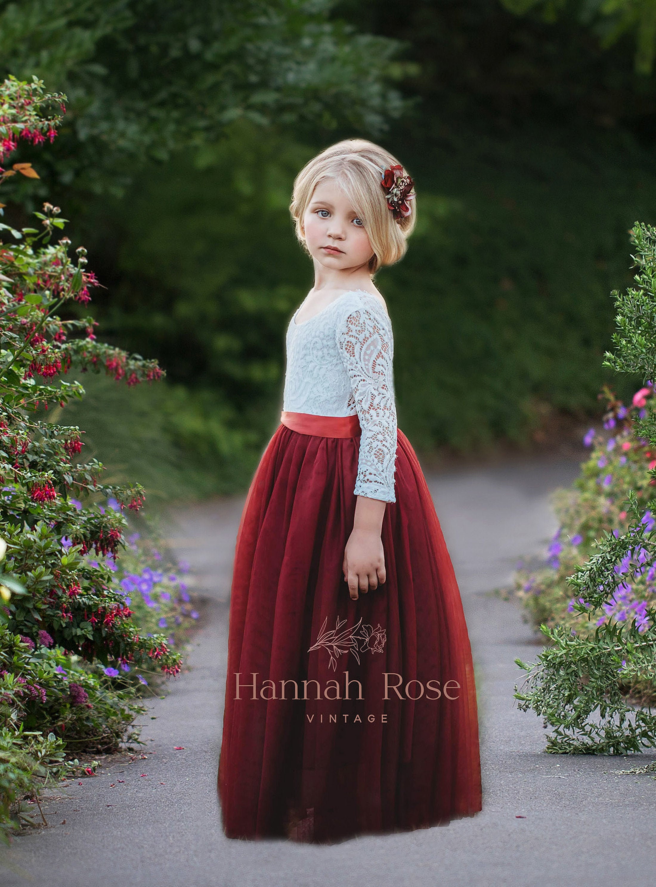 Beautiful Flowing Burgundy Flower Girl Dress Rustic Tulle and | Etsy