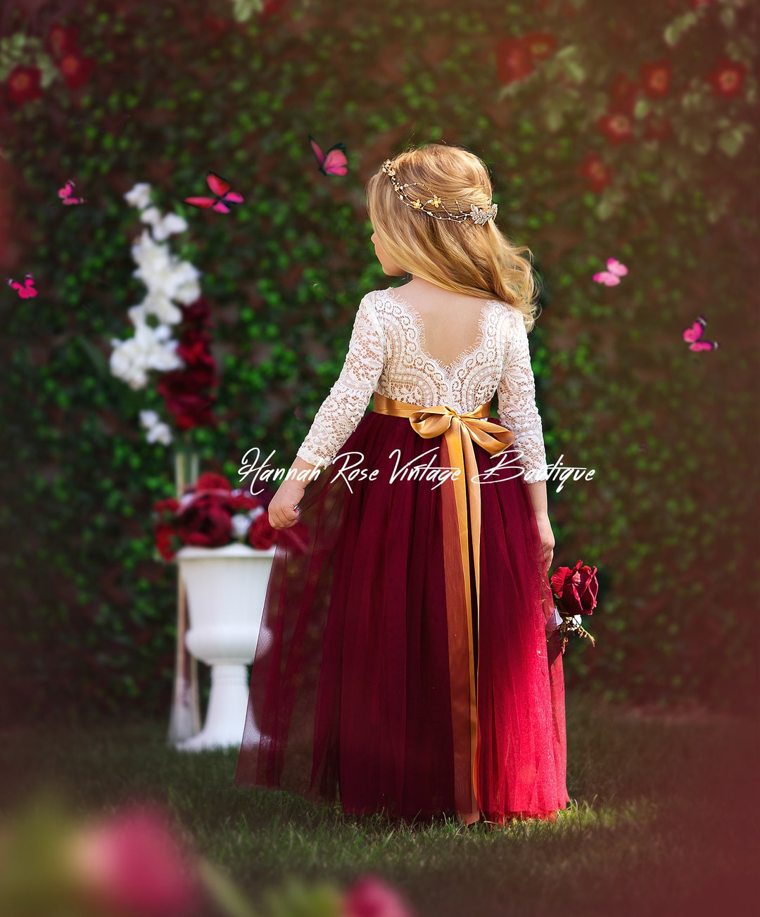 Burgundy Flower Girl Dresses Burgundy Flower Girl Dress Long Etsy