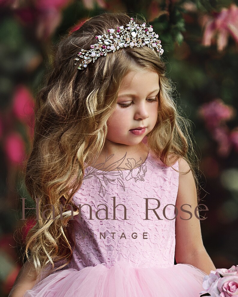 Pink Birthday Crown Flower Girl Hair Crown Pink Crystal Hair Etsy