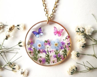 Forget Me Not Necklace,dainty Forget Me Not Jewelry, Real Flower Jewellery,Resin Jewelry, unique birthday gift, best friend gift, Chtrismas