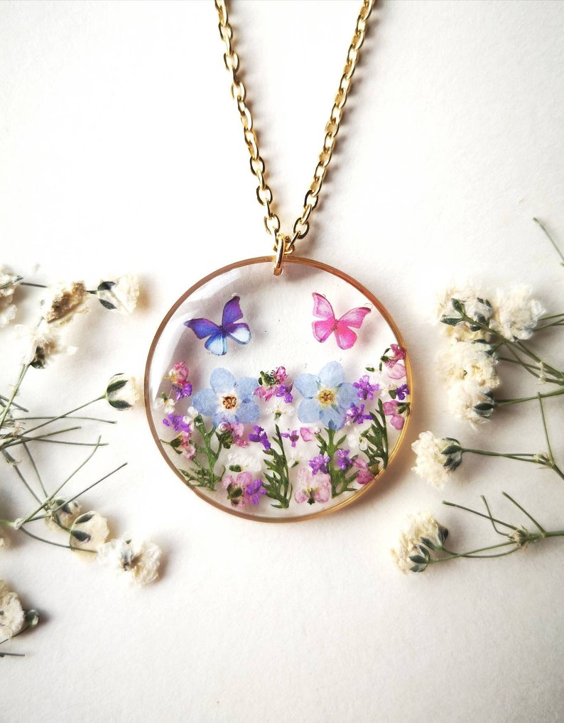 Forget Me Not Necklace,dainty Forget Me Not Jewelry, Real Flower Jewellery,Resin Jewelry, unique birthday gift, best friend gift, Chtrismas image 1