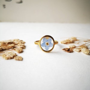 Vergissmeinnicht Ring, Echte Blume Schmuck, Gold Ring, Botanische Ring, etwas Blau, Erinnerung Schmuck, Geschenk für Frauen, UK Hochzeitsgeschenk