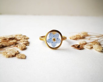 Forget Me Not Ring, Real Flower Jewellery, Gold Ring, Botanical Ring, Something Blue, Remembrance Jewelry, Gift for Women,UK Wedding Gift