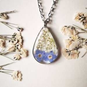 Forget Me Not Resin Necklace: Real Pressed Flower Jewelry