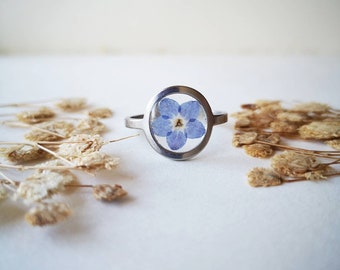 Forget Me Not Ring, Real Flower Jewellery, Silver Ring, Botanical Ring, Something Blue, Remembrance Jewelry,Gift for Women,UK Valentine Gift