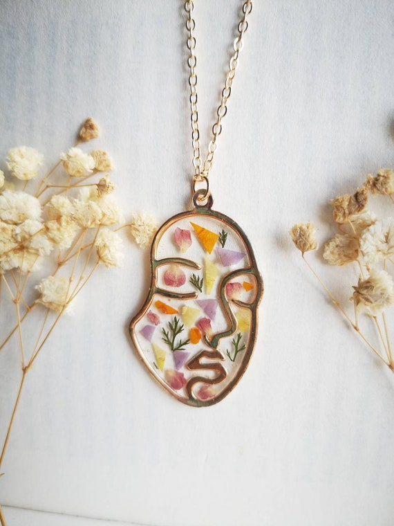 Gold Abstract Face Necklace Custom Face Necklace Boho Jewelry