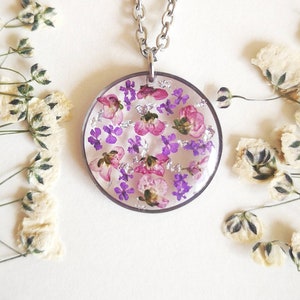 Botanic Necklace,dainty Jewelry,Real Flower Jewellery,Resin Jewelry, birthday gift, Real Pressed Flower Necklace, Valentines day Gift, Pink