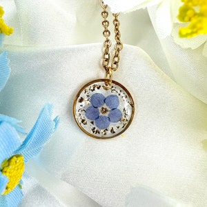 Real Forget Me Not Necklace | Pressed Flower Resin Pendant | Botanical Keepsake Jewellery | Handmade Gift for Her UK