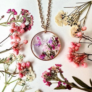 dainty Jewelry,Real Flower Jewellery,Resin Jewelry, birthday gift, Real Flower Necklace, Valentines day Gift, Butterfly Necklace Pendant