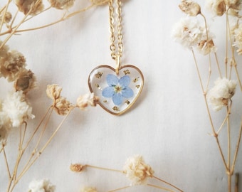 Vergeet me niet ketting, sierlijke vergeet me niet sieraden, echte bloem sieraden, hars sieraden, unieke verjaardagscadeau, echte geperste bloem ketting