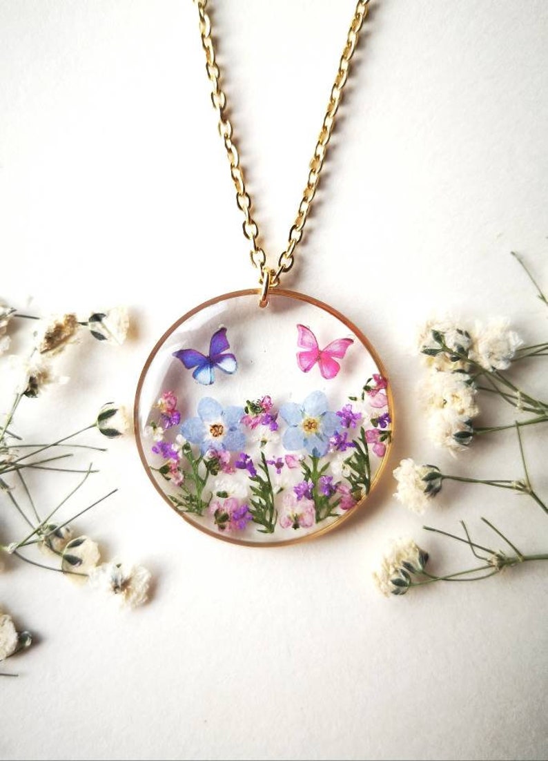 Forget Me Not Necklace,dainty Forget Me Not Jewelry, Real Flower Jewellery,Resin Jewelry, unique birthday gift, best friend gift, Chtrismas image 3