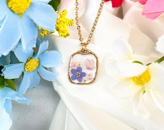 Forget Me Not Necklace,dainty Forget Me Not Jewelry, Real Flower Jewellery, Barbie İnspired Jewelry, unique birthday gift, best friend gift