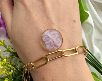 Valentine's gift, Bracelet, Gift for her, Heart bracelet, Real Flower Bracelet, Chunky chain bracelet, UK gift, Handmade art flower gifts,