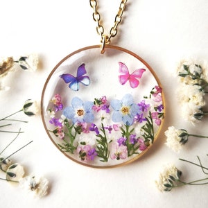 Forget Me Not Necklace,dainty Forget Me Not Jewelry, Real Flower Jewellery,Resin Jewelry, unique birthday gift, best friend gift, Chtrismas image 2