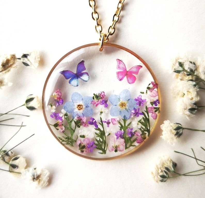 Forget Me Not Necklace,dainty Forget Me Not Jewelry, Real Flower Jewellery,Resin Jewelry, unique birthday gift, best friend gift, Chtrismas image 2