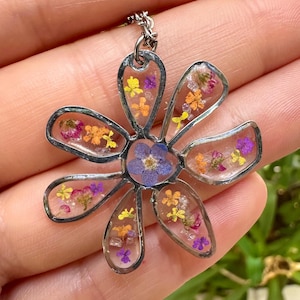 Real Forget Me Not Flower Necklace: Resin Jewelry, Stainless Steel Chain