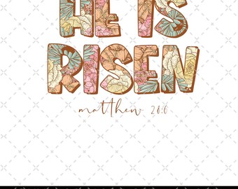 He is Risen png, Matthew 28:6, Retro Easter png, Easter Christian Png, Easter bible verse png, Spring Floral Design Png, Easter Bunny Png