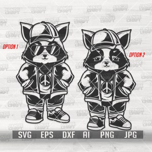 Cool raton laveur svg | Hipster Corbeille Panda Clipart | Fichier de coupe animal hippie | chemise de gangster png | Pochoir de mascotte mignon | Rue Trash Cat dxf