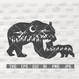 Bear svg | Bear Family svg | Baby Bear Clipart | Outdoor svg | Mountain svg | Camping svg | Camper Clipart | Grizzly Cufile | Woodland svg