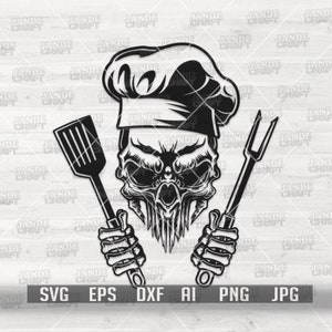 Czaszka szefa kuchni svg | Projekt etykiety na koszulkę z napisem Cooking Dad png | Plik do cięcia grilli | Clipart Grill Master | Szablon kucharza | Narzędzia do grillowania