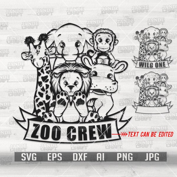 Zoo Crew svg | Wild One svg | Zoo Tiere Clipart | GeburtstagSparty Dekor Schneidedatei | Safari Life png | Giraffe Löwe Elefant Nashorn Affe DXF